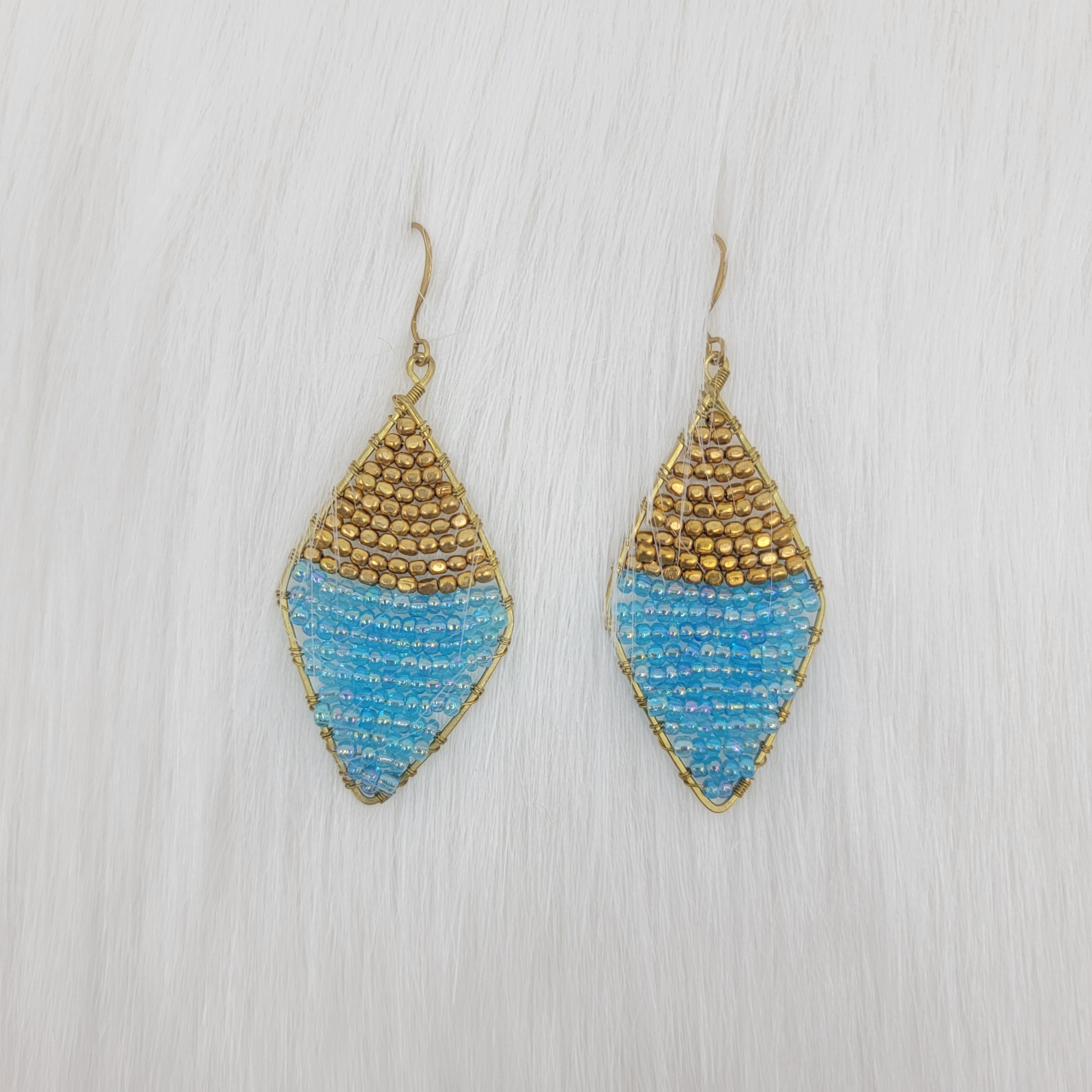 Diamond Shape Wrapped With Seed Beads Earrings