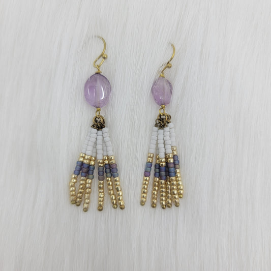 Amethyst Dangle With Seed Beads Earrings