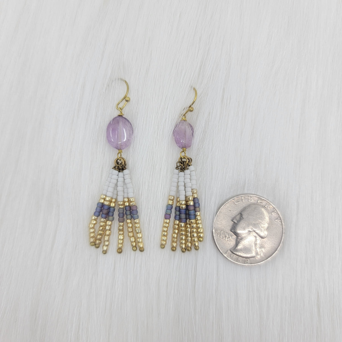 Amethyst Dangle With Seed Beads Earrings