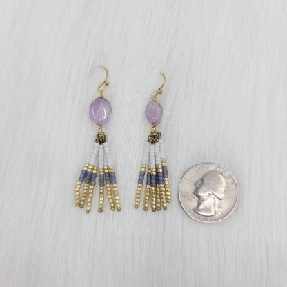 Amethyst Dangle With Seed Beads Earrings