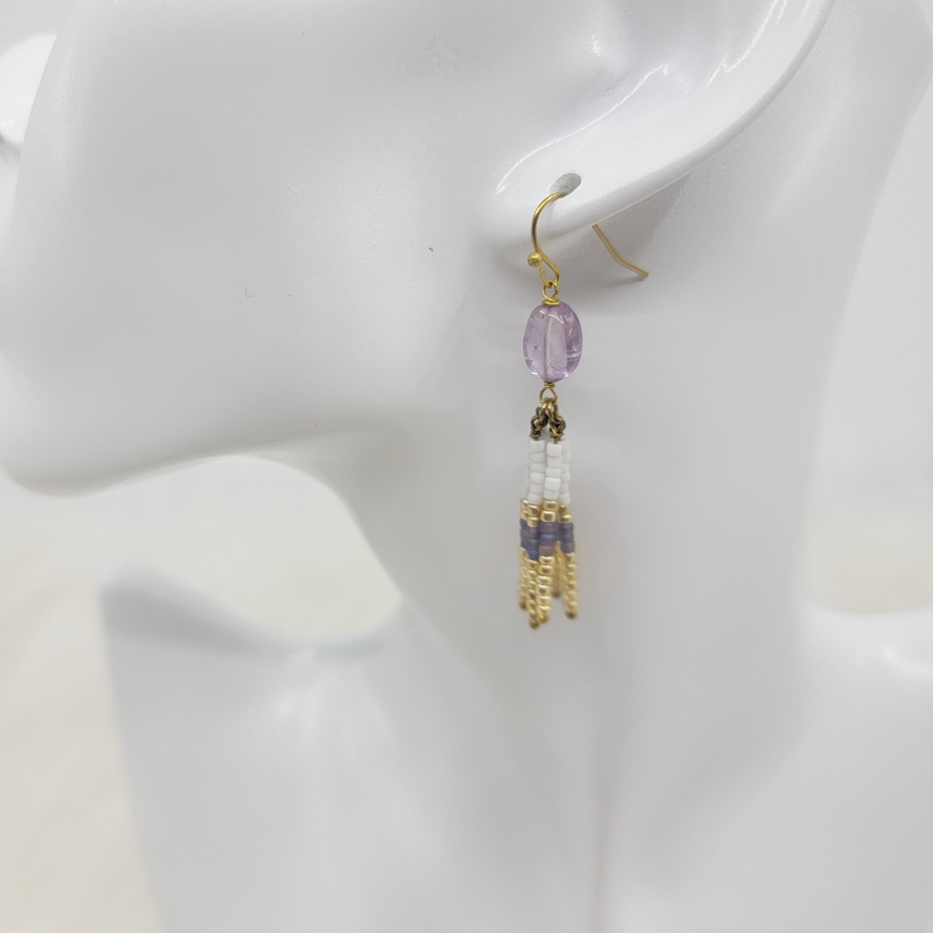 Amethyst Dangle With Seed Beads Earrings