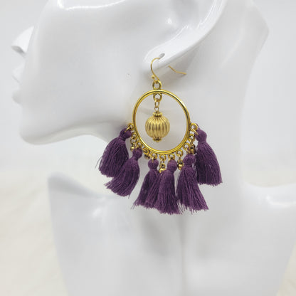 Circle Brass Earrings With Tassels