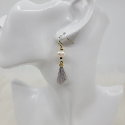 Gray Tassels Earrings With Pearl