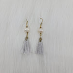 Gray Tassels Earrings With Pearl
