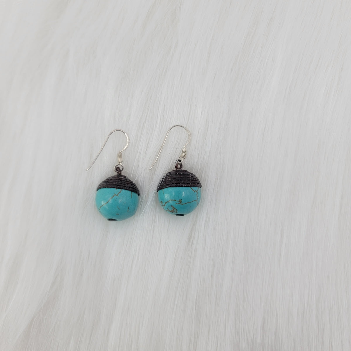 Turquoise Wrapped Wax Cord Earrings