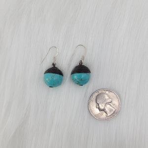 Turquoise Wrapped Wax Cord Earrings