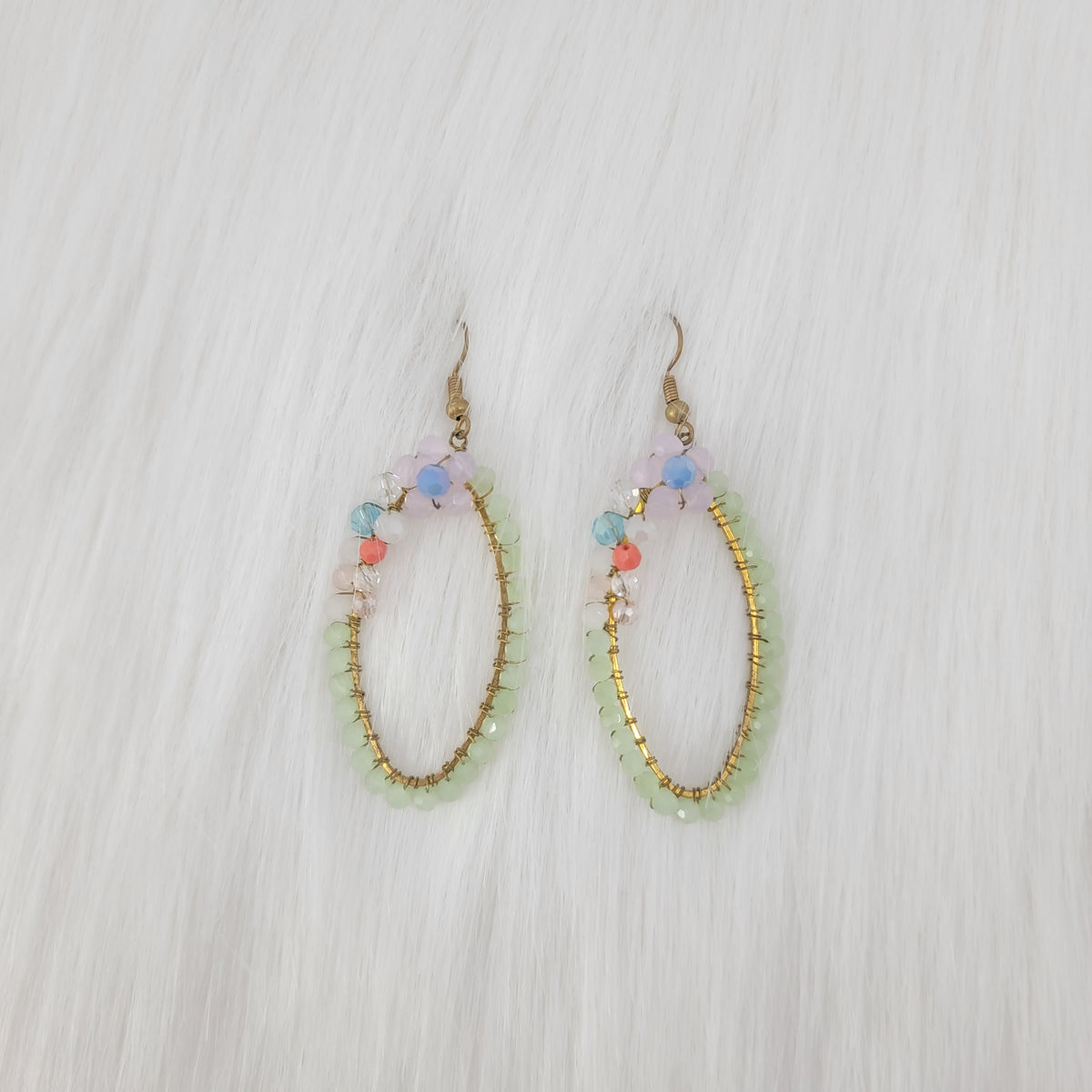Oval Crystal Wire Wrapped With Cute Flower Earrings