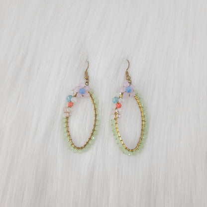 Oval Crystal Wire Wrapped With Cute Flower Earrings