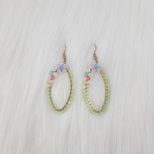 Oval Crystal Wire Wrapped With Cute Flower Earrings