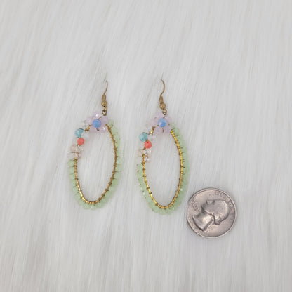 Oval Crystal Wire Wrapped With Cute Flower Earrings