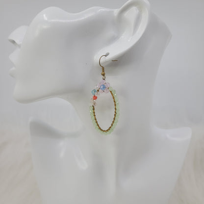 Oval Crystal Wire Wrapped With Cute Flower Earrings