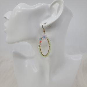 Oval Crystal Wire Wrapped With Cute Flower Earrings