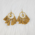 Brass Circle With Mustard Tassels Earrings