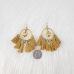 Brass Circle With Mustard Tassels Earrings