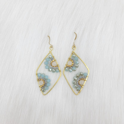 Diamond Crystal Flower Wire Wrapped Earrings