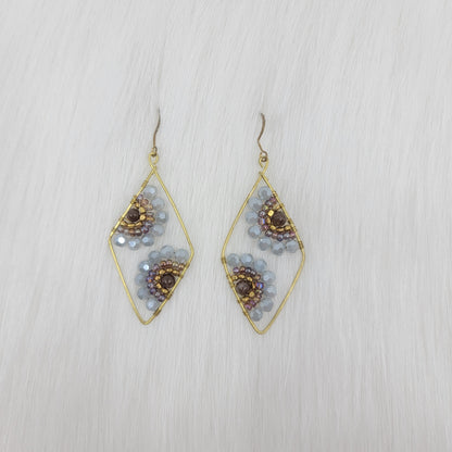 Diamond Crystal Flower Wire Wrapped Earrings