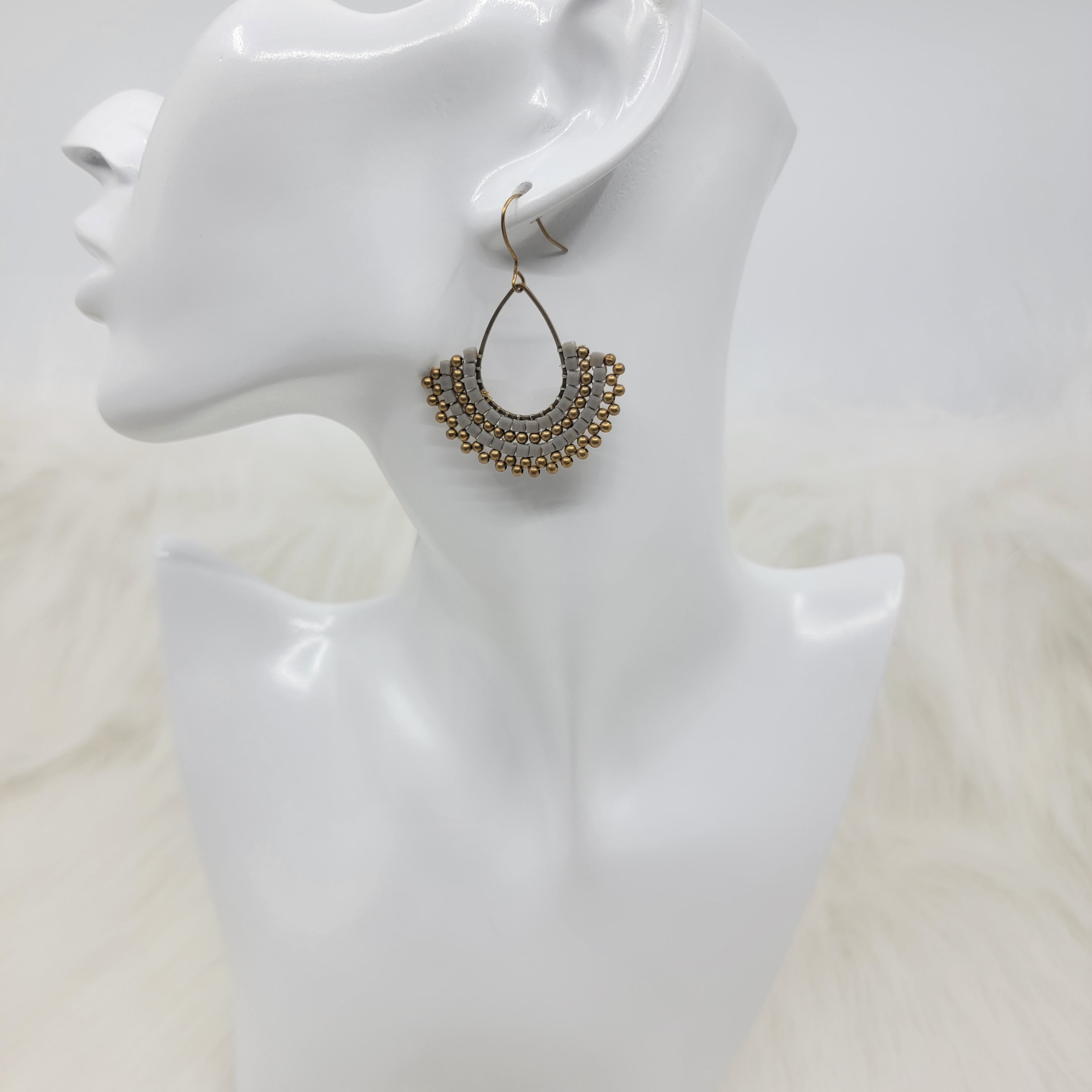 Teardrop Wire Wrapped With Brass Beads Earrings