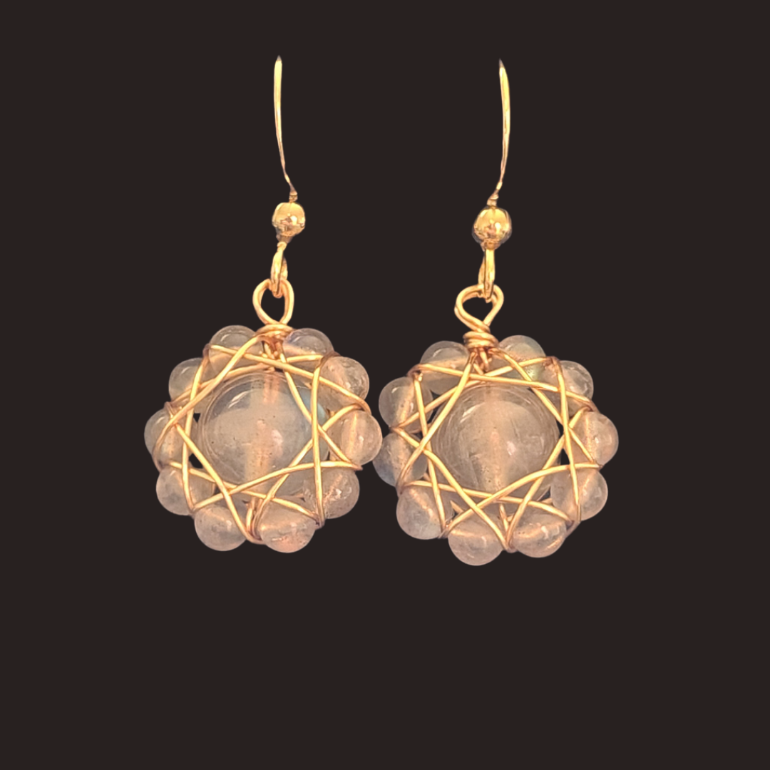 Gold Labradorite Flower Dangle Earrings