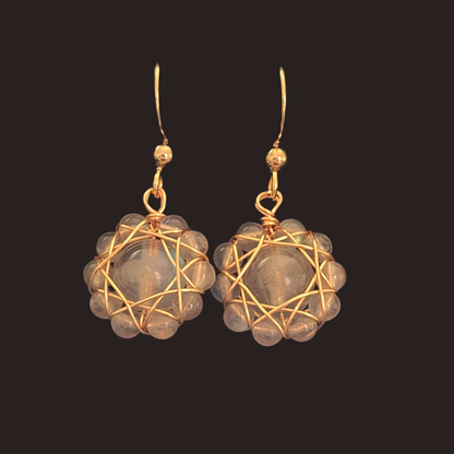 Gold Labradorite Flower Dangle Earrings