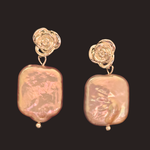 Silver Rose Baroque Pearl Stud Earrings