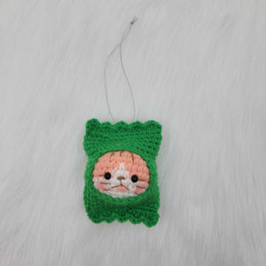 Crochet Cute Cat Peek Out Of The Green Bag Ornament