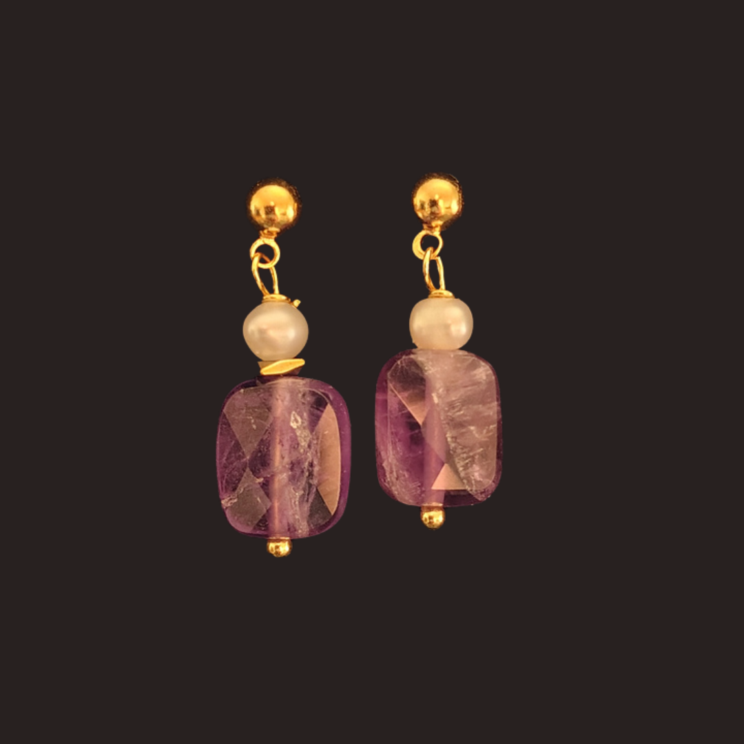 Purple Amethyst &amp; Freshwater Pearl Dangle Earrings