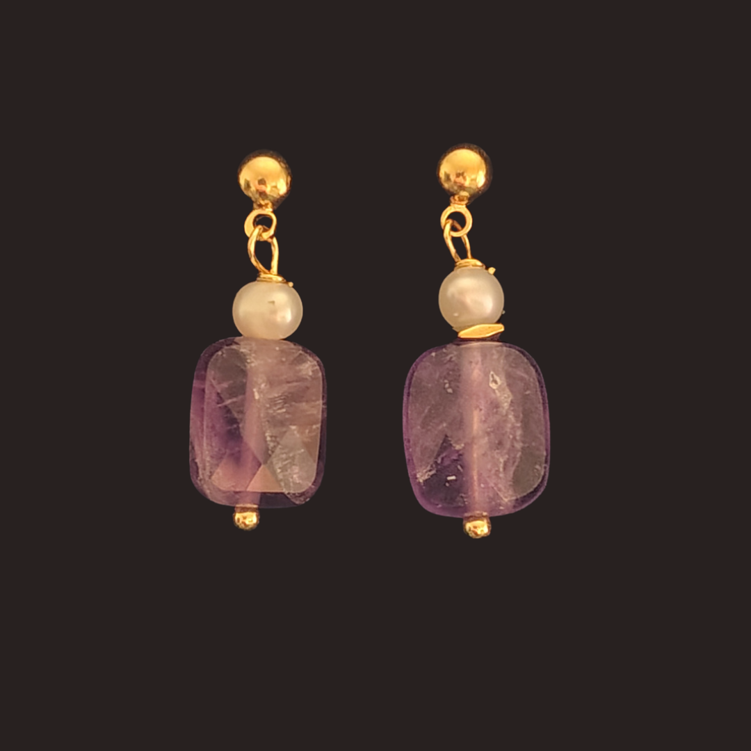 Purple Amethyst &amp; Freshwater Pearl Dangle Earrings