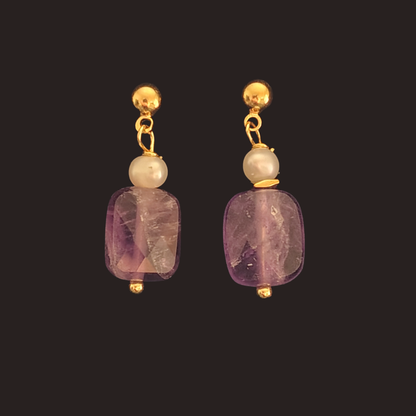 Purple Amethyst &amp; Freshwater Pearl Dangle Earrings
