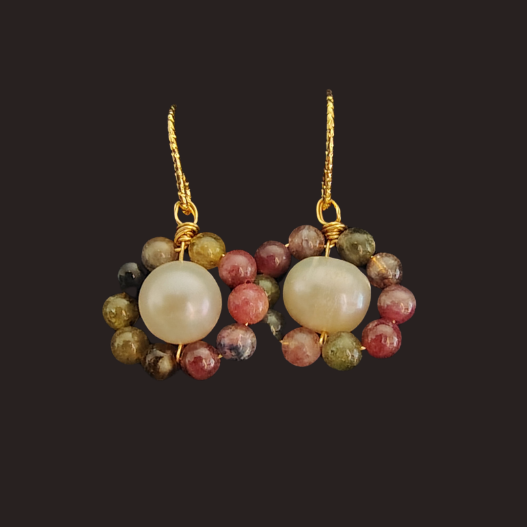 Freshwater Pearl & Multicolor Tourmaline Earrings