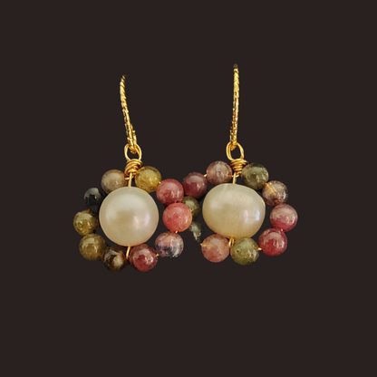 Freshwater Pearl & Multicolor Tourmaline Earrings