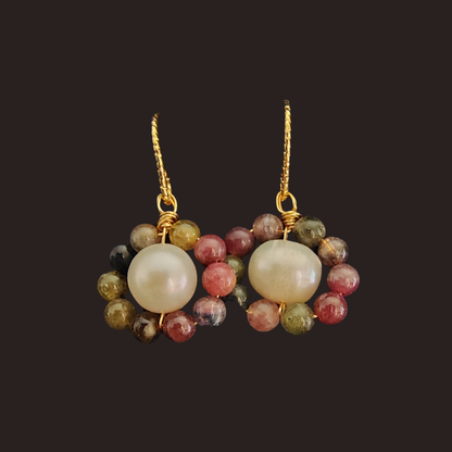 Freshwater Pearl & Multicolor Tourmaline Earrings