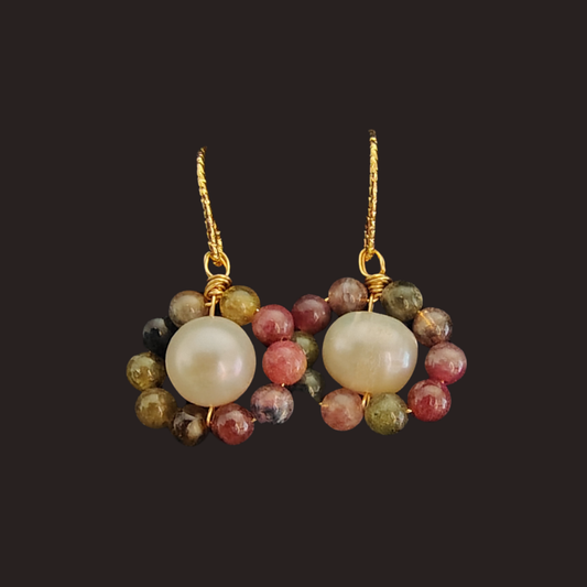 Freshwater Pearl & Multicolor Tourmaline Earrings