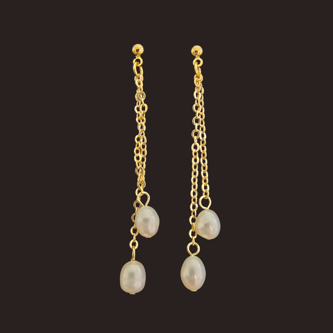 Double-Chain Freshwater Pearl Drop Earrings