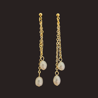 Double-Chain Freshwater Pearl Drop Earrings
