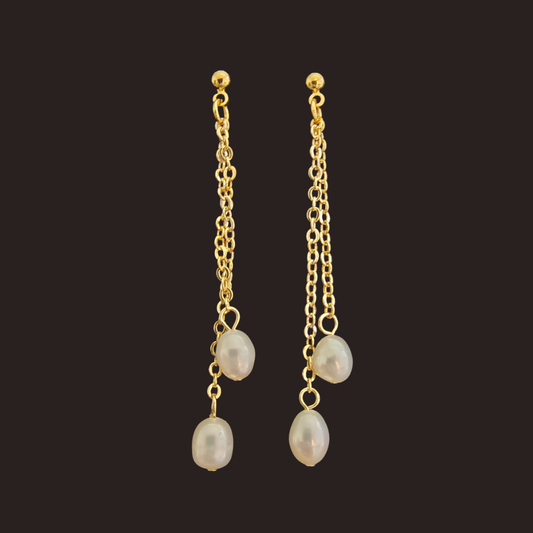 Double-Chain Freshwater Pearl Drop Earrings