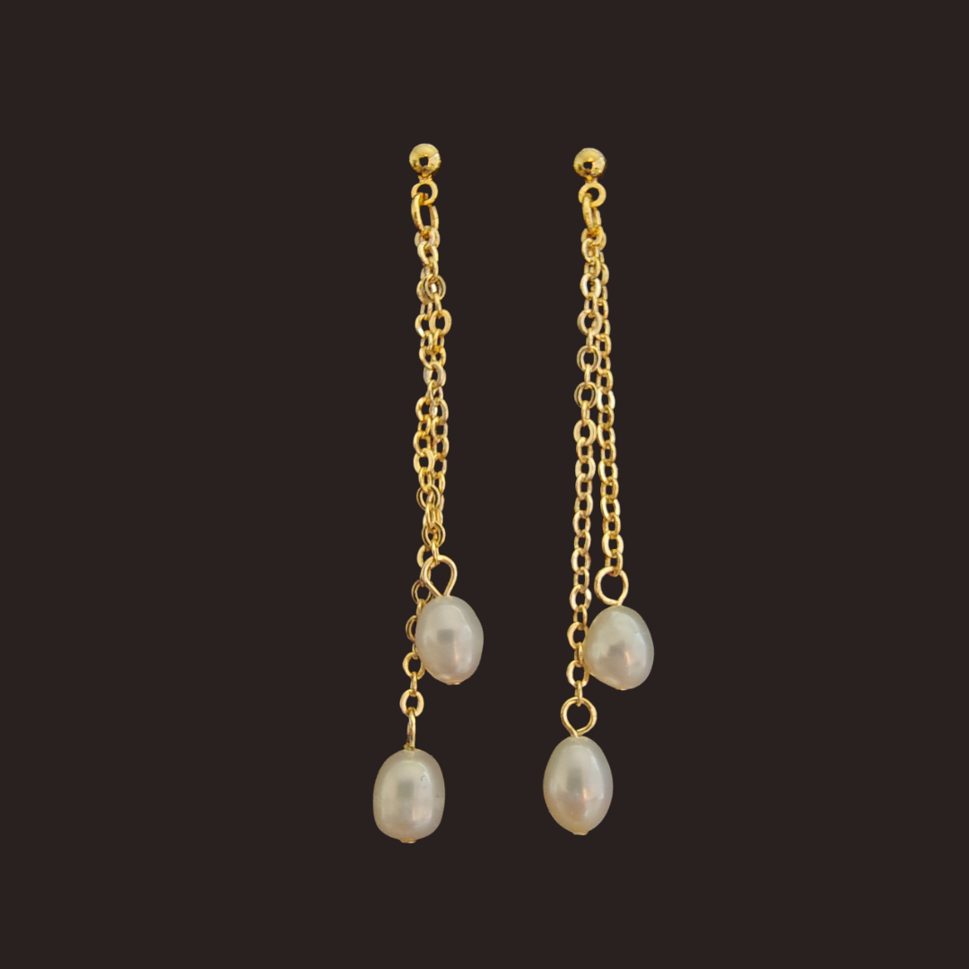 Double-Chain Freshwater Pearl Drop Earrings