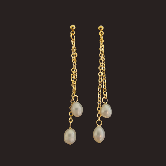Double-Chain Freshwater Pearl Drop Earrings