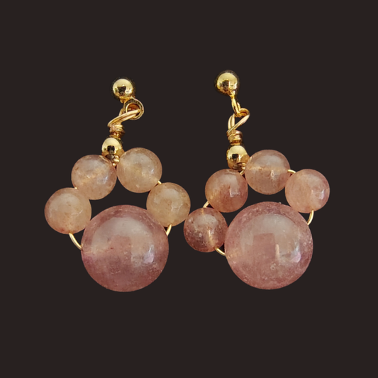 Strawberry Quartz Paw Gold Earrings