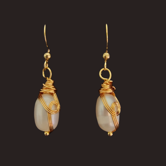 Freshwater Pearl Gold Wire-Wrapped Earrings