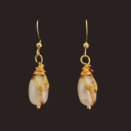 Freshwater Pearl Gold Wire-Wrapped Earrings