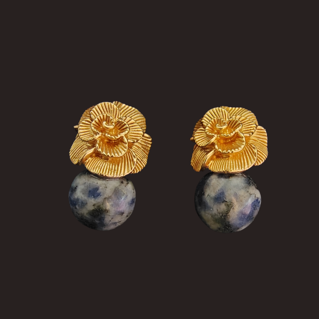 Gold Rose Lapis Stud Earrings