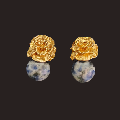 Gold Rose Lapis Stud Earrings