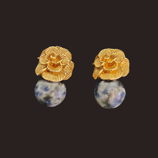 Gold Rose Lapis Stud Earrings