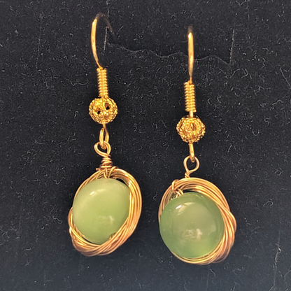 Green cat's eye Gold Nest Earrings